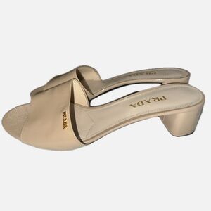 Prada Nude Patent Leather Open Toe Mules